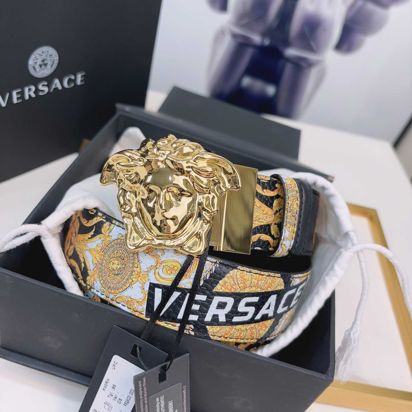 Versace La Medusa Logo-buckle Barocco-print Belt   40mm - DesignerGu