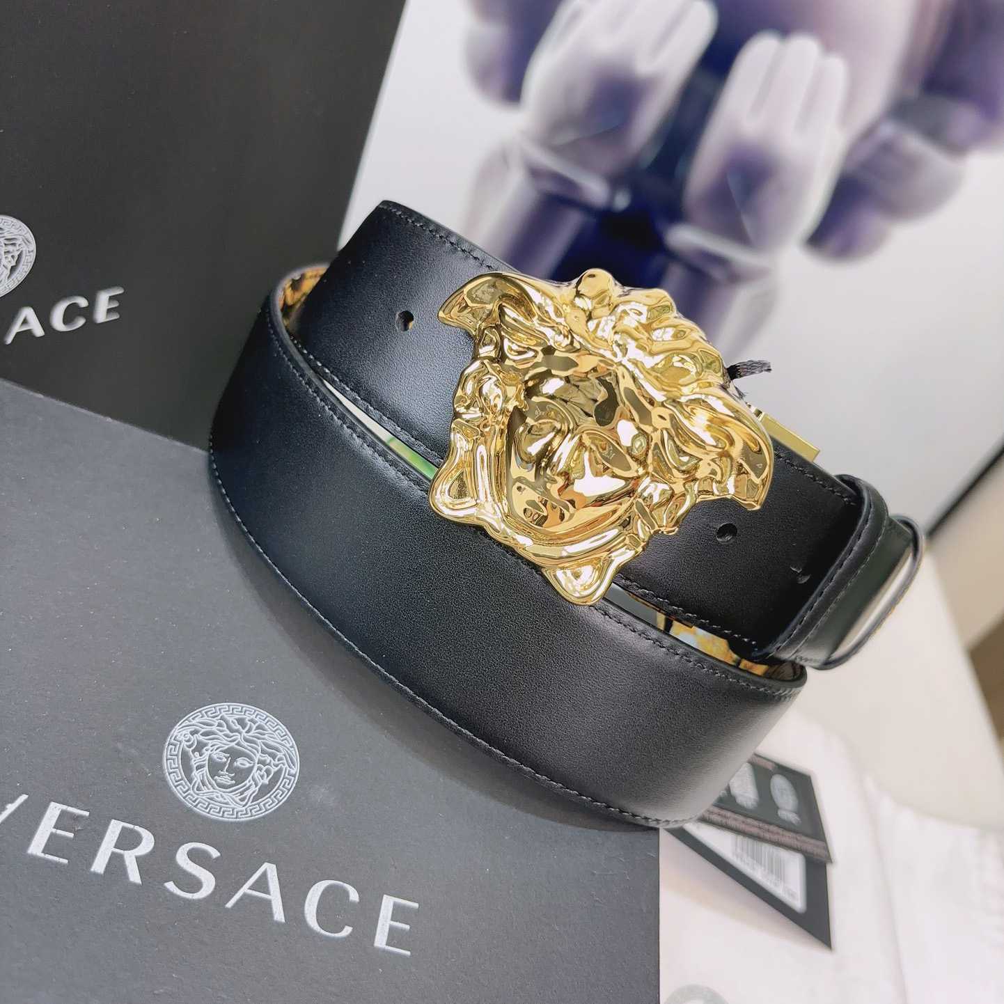 Versace La Medusa Logo-buckle Barocco-print Belt   40mm - DesignerGu