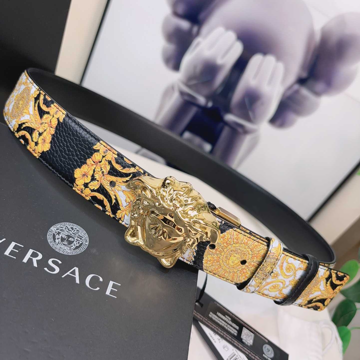 Versace La Medusa Logo-buckle Barocco-print Belt   40mm - DesignerGu