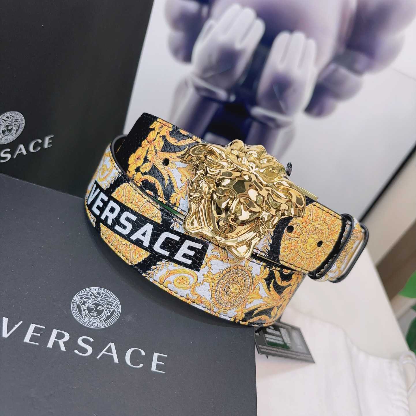 Versace La Medusa Logo-buckle Barocco-print Belt   40mm - DesignerGu