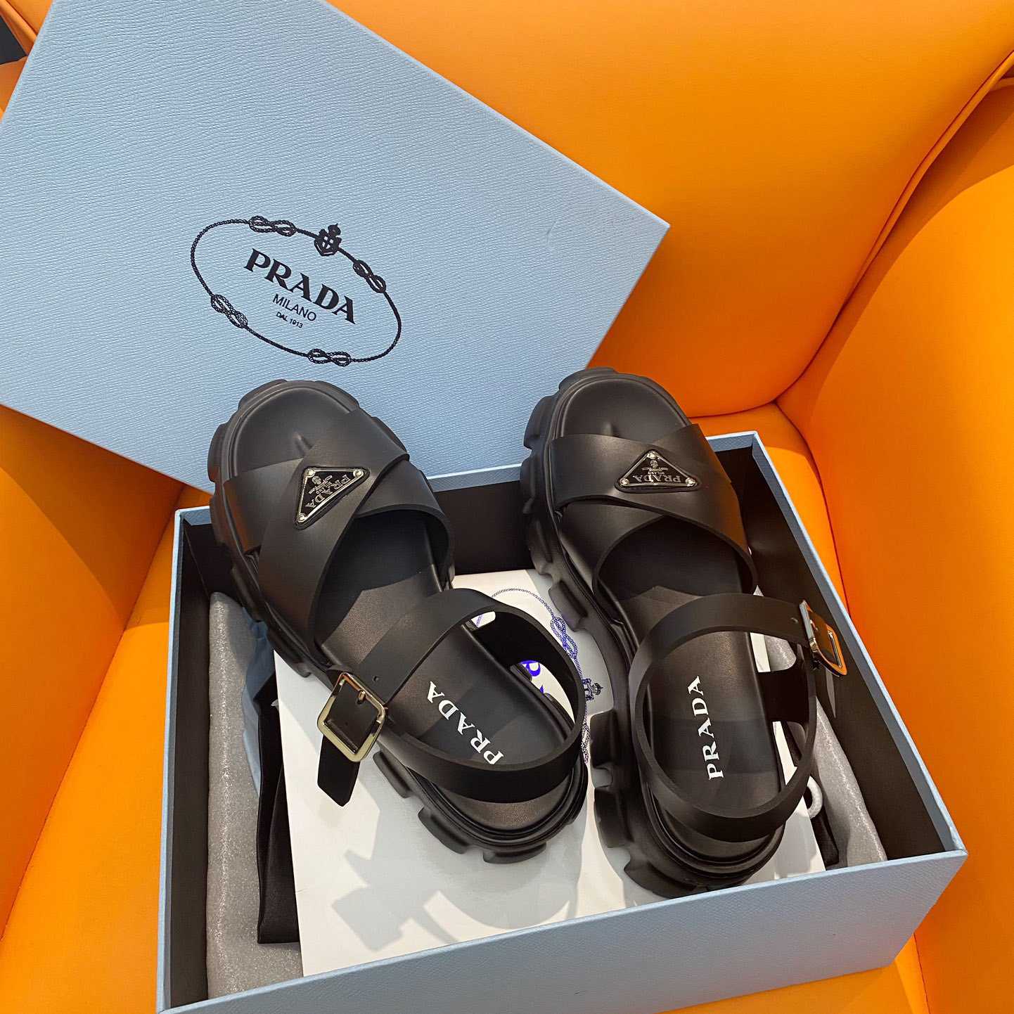 Prada Monolith Rubber Sandals - DesignerGu