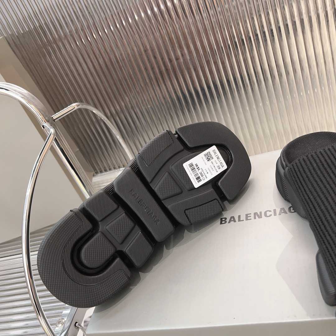 Balenciaga Speed 2.0 Slide Sandal In Black Recycled Knit - DesignerGu