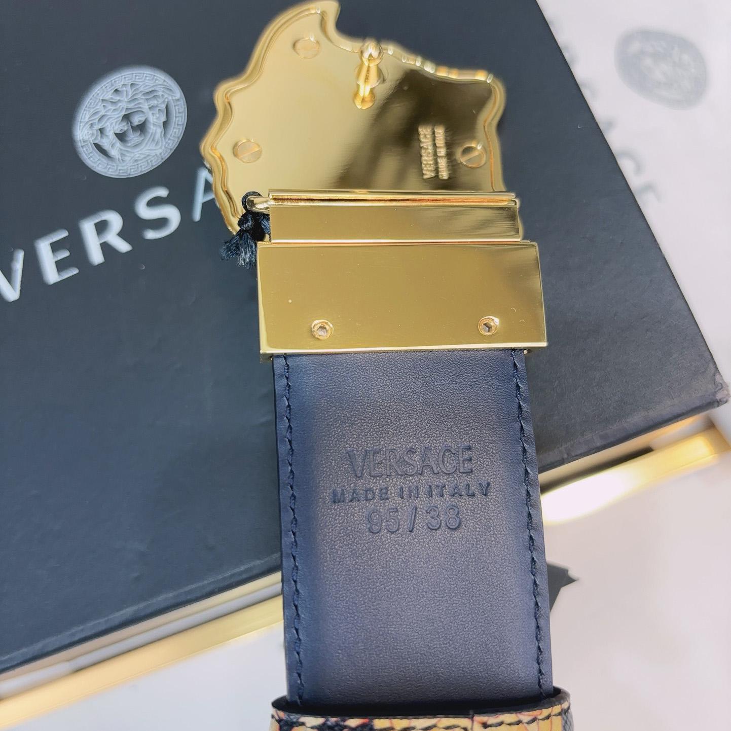 Versace La Medusa Logo-buckle Barocco-print Belt   40mm - DesignerGu