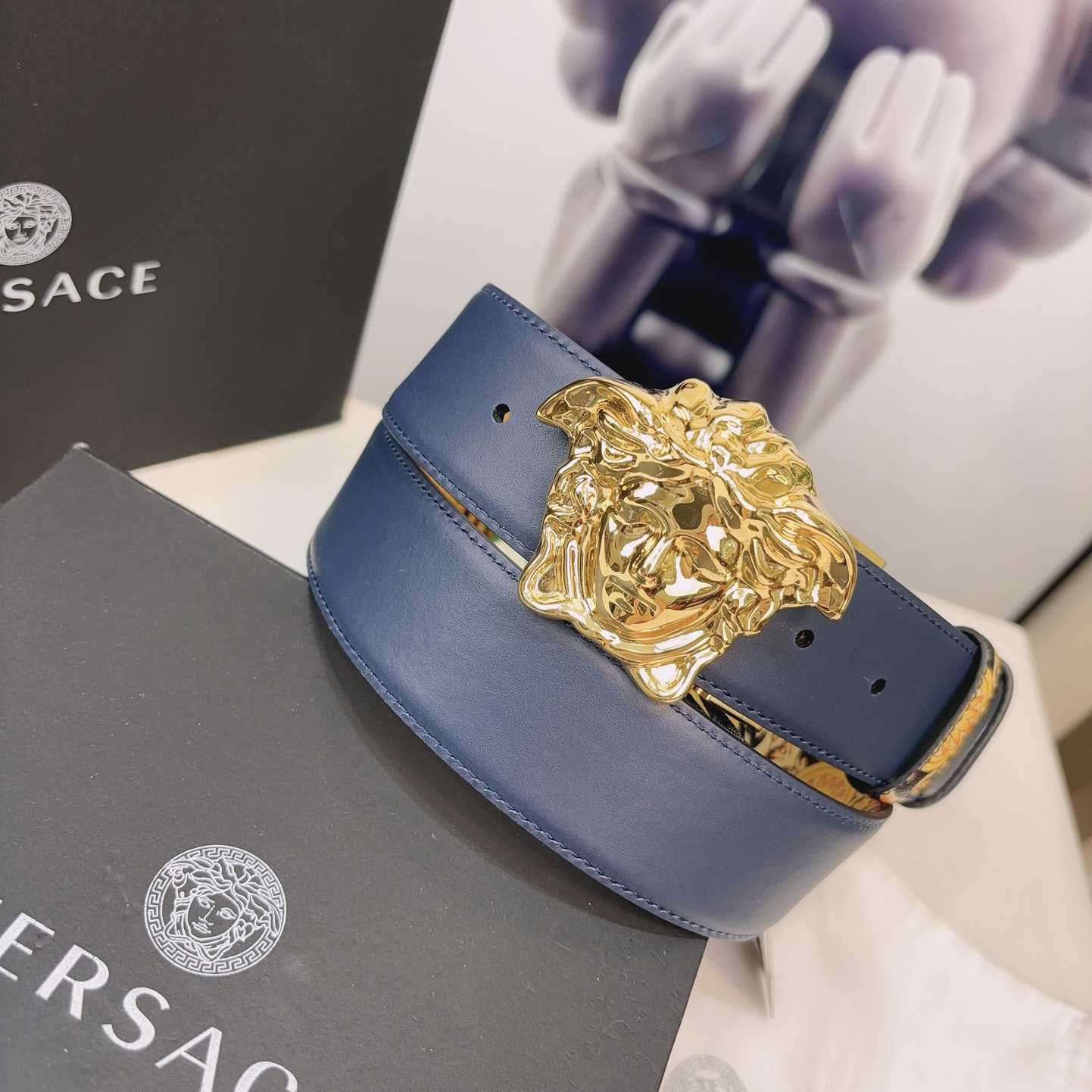 Versace La Medusa Logo-buckle Barocco-print Belt   40mm - DesignerGu