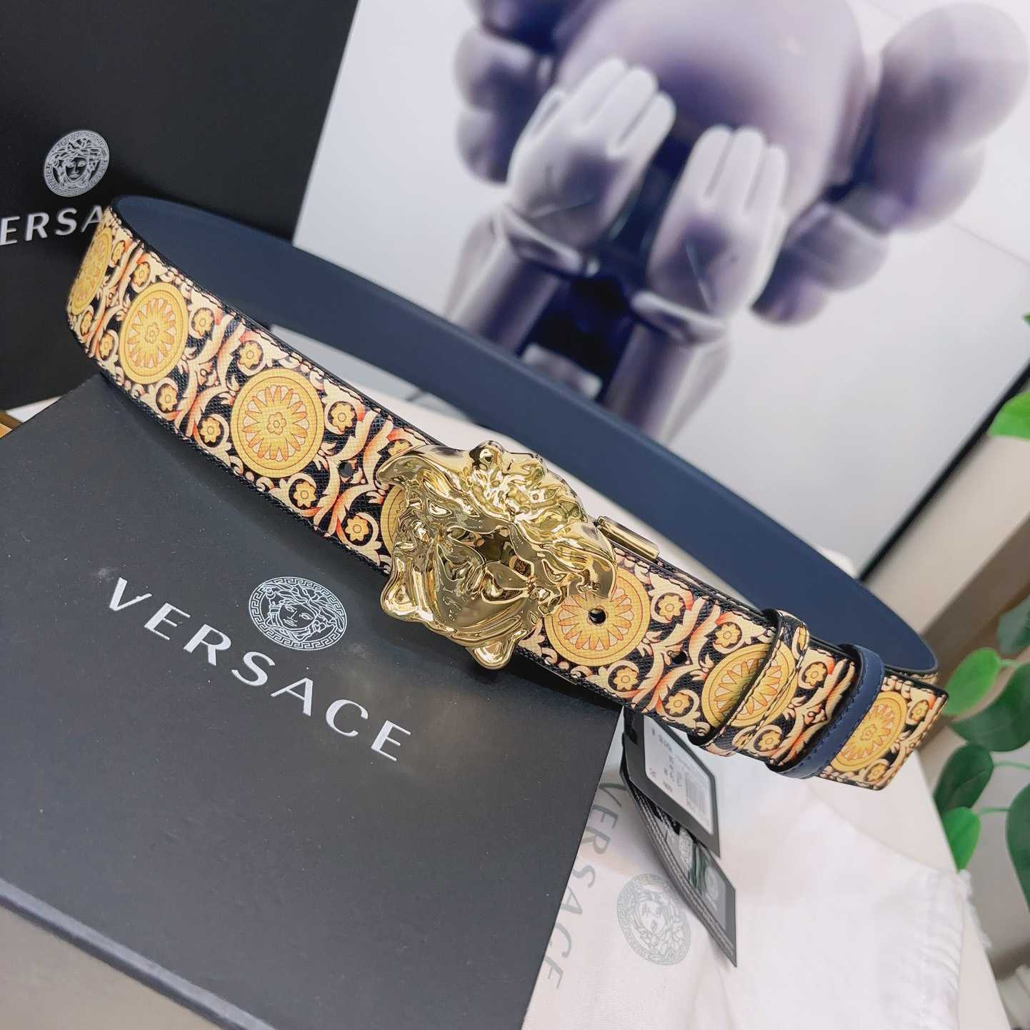 Versace La Medusa Logo-buckle Barocco-print Belt   40mm - DesignerGu