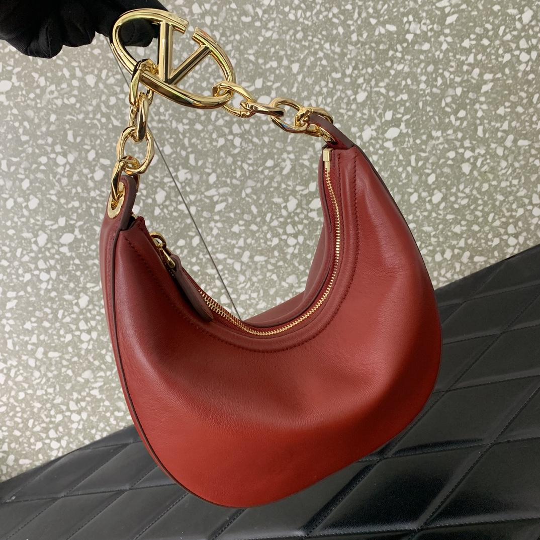 Valenti VLogo Moon Mini Hobo Bag In Nappa Leather With Chain - DesignerGu