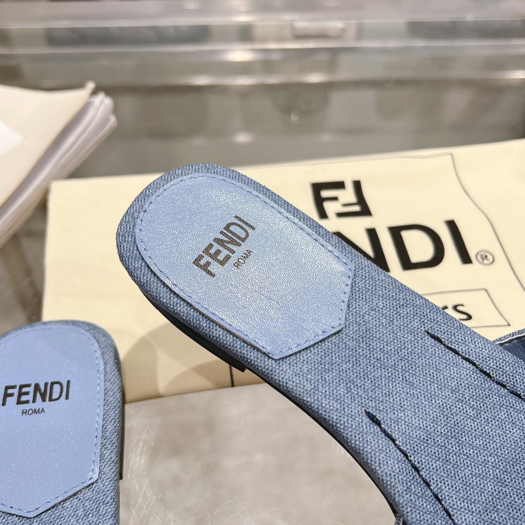 Fendi Signature Blue Denim Slides - DesignerGu