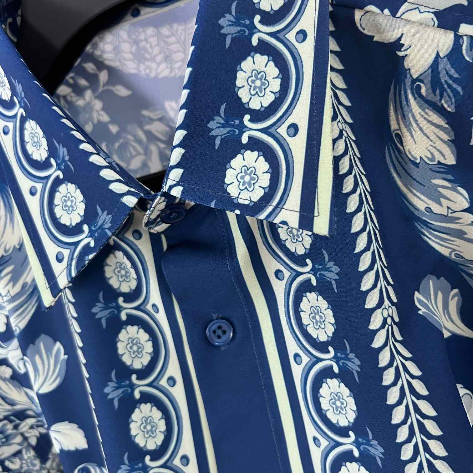 Versace Blue Baroque Silk Shirt - DesignerGu