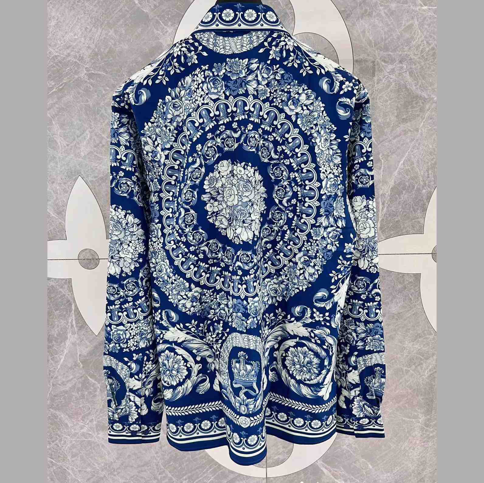 Versace Blue Baroque Silk Shirt - DesignerGu