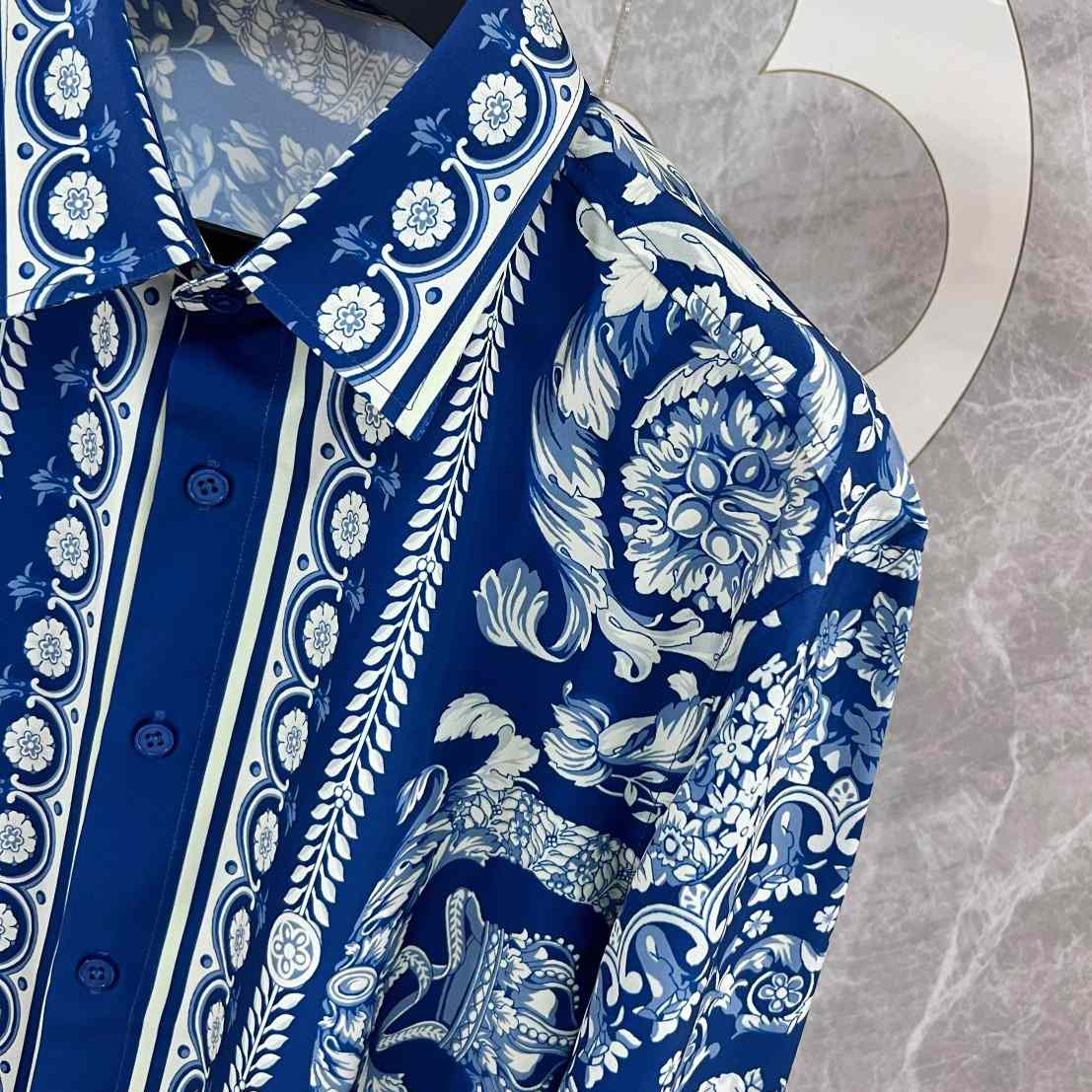 Versace Blue Baroque Silk Shirt - DesignerGu