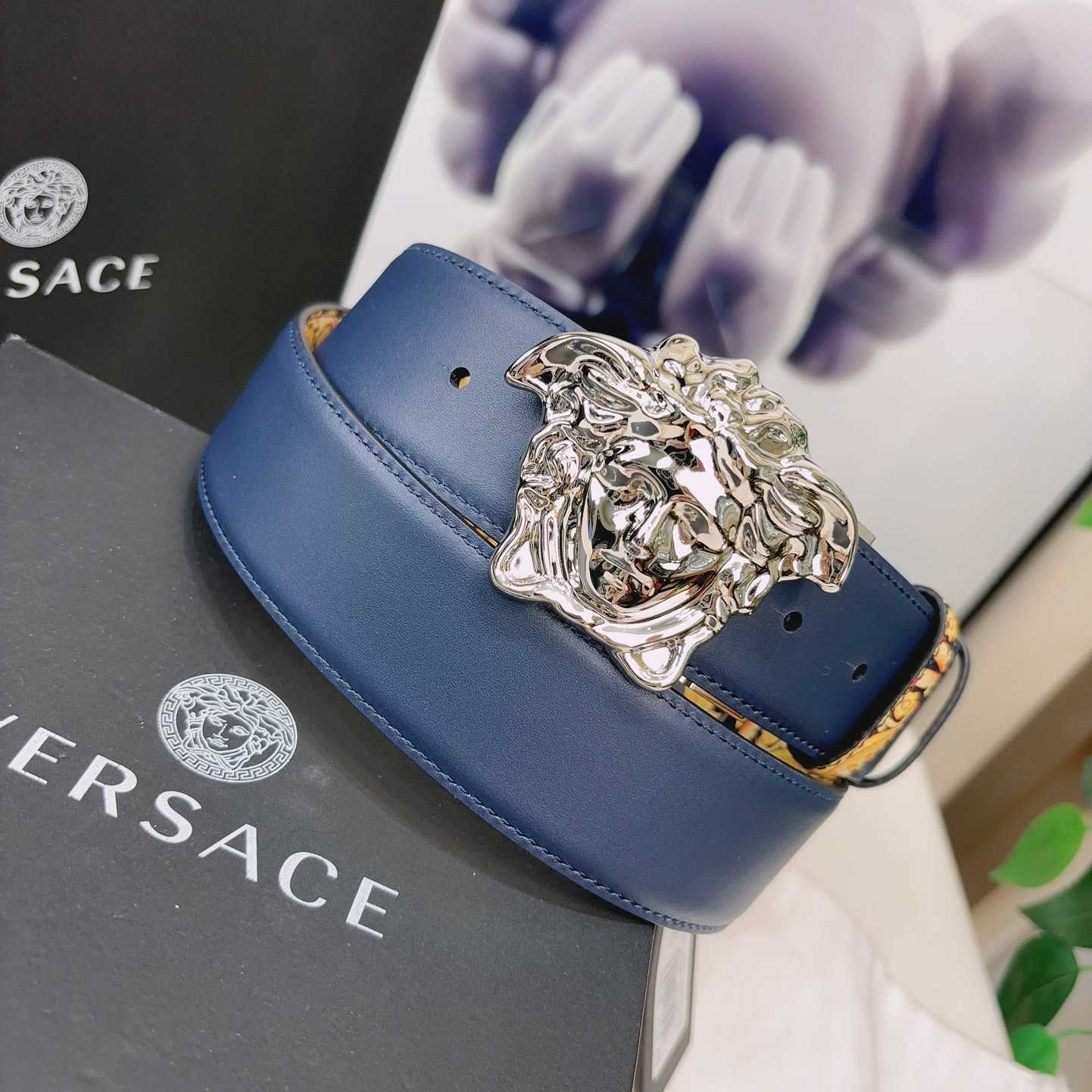 Versace La Medusa Logo-buckle Barocco-print Belt   40mm - DesignerGu