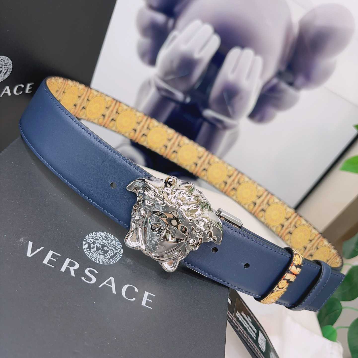 Versace La Medusa Logo-buckle Barocco-print Belt   40mm - DesignerGu