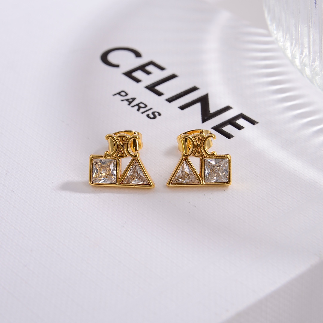 Celine Geometric Earrings In Brass With Gold Finish And Strass - DesignerGu