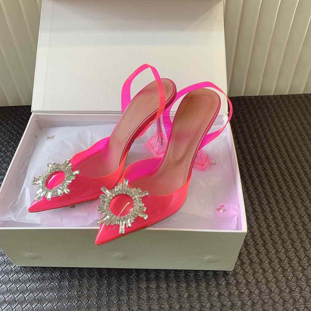 Amina Muaddi Begum Glass Pink Slingbacks - DesignerGu