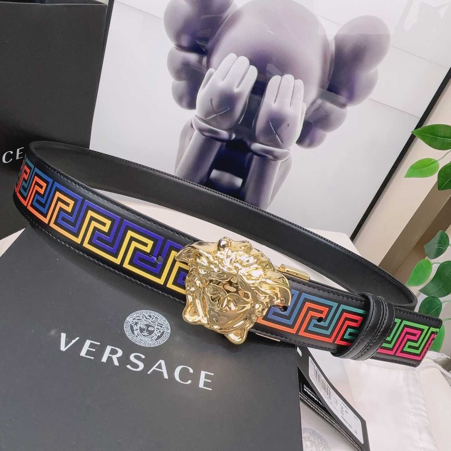 Versace Medusa Greek-print Leather Belt    40mm - DesignerGu