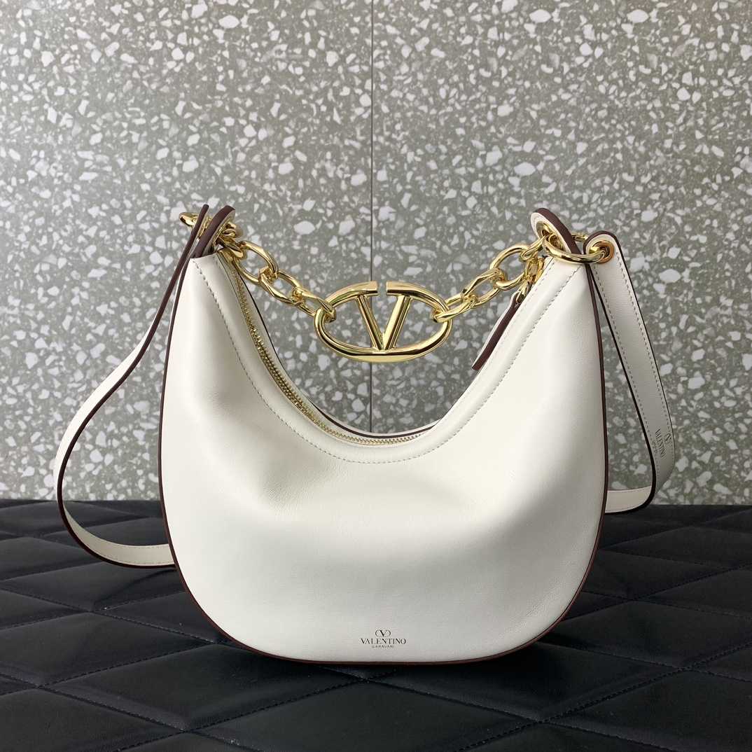 Valenti VLogo Moon Mini Hobo Bag In Nappa Leather With Chain - DesignerGu