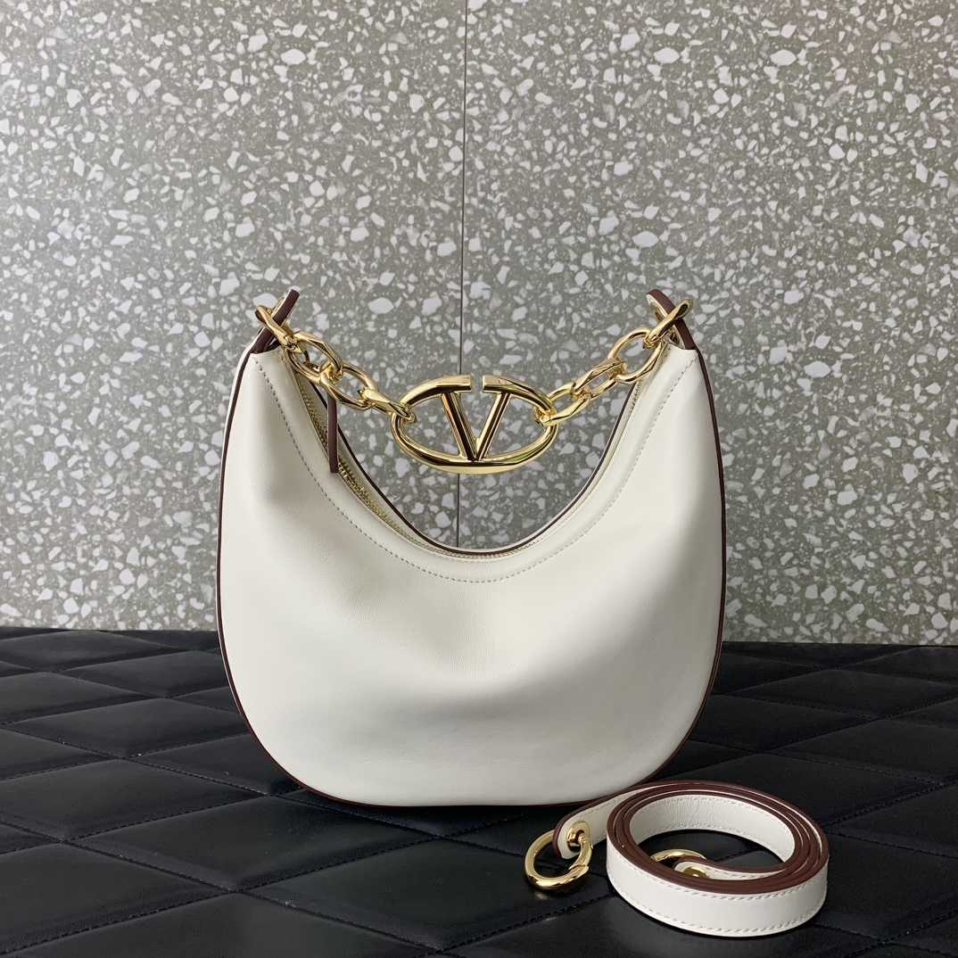 Valenti VLogo Moon Mini Hobo Bag In Nappa Leather With Chain - DesignerGu