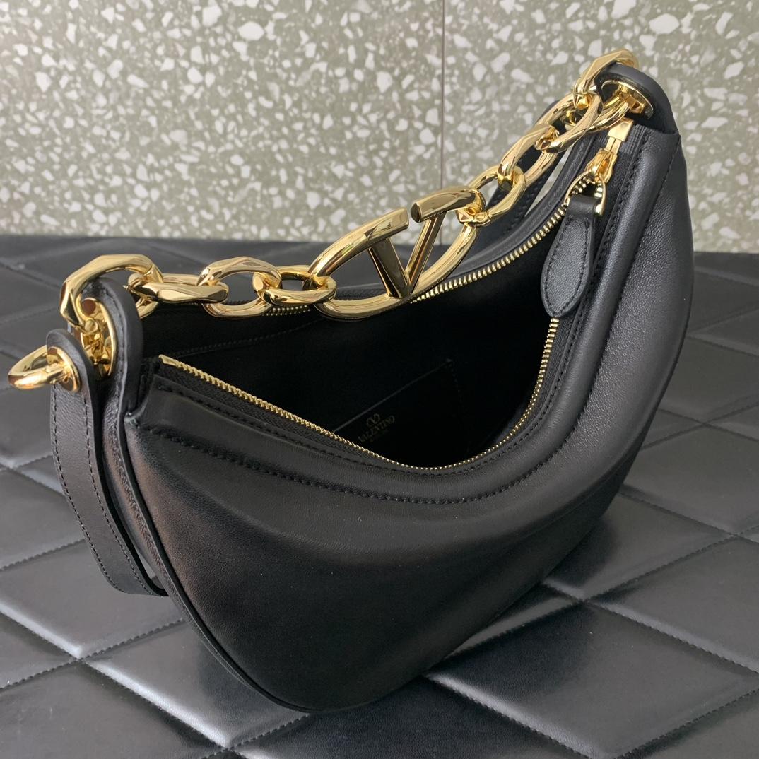 Valenti VLogo Moon Mini Hobo Bag In Nappa Leather With Chain - DesignerGu