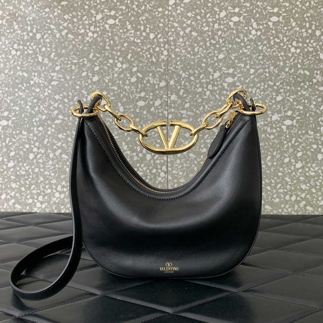 Valenti VLogo Moon Mini Hobo Bag In Nappa Leather With Chain - DesignerGu