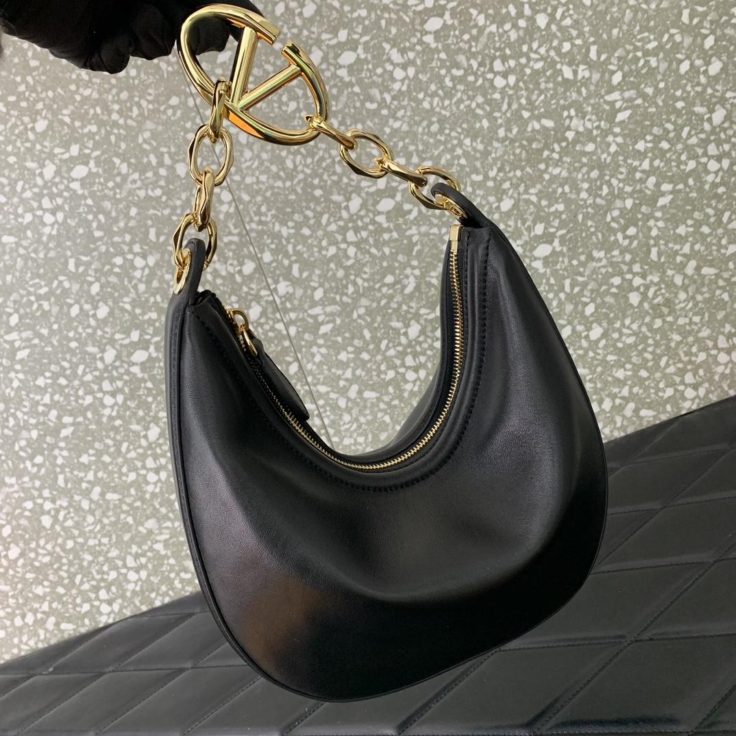 Valenti VLogo Moon Mini Hobo Bag In Nappa Leather With Chain - DesignerGu