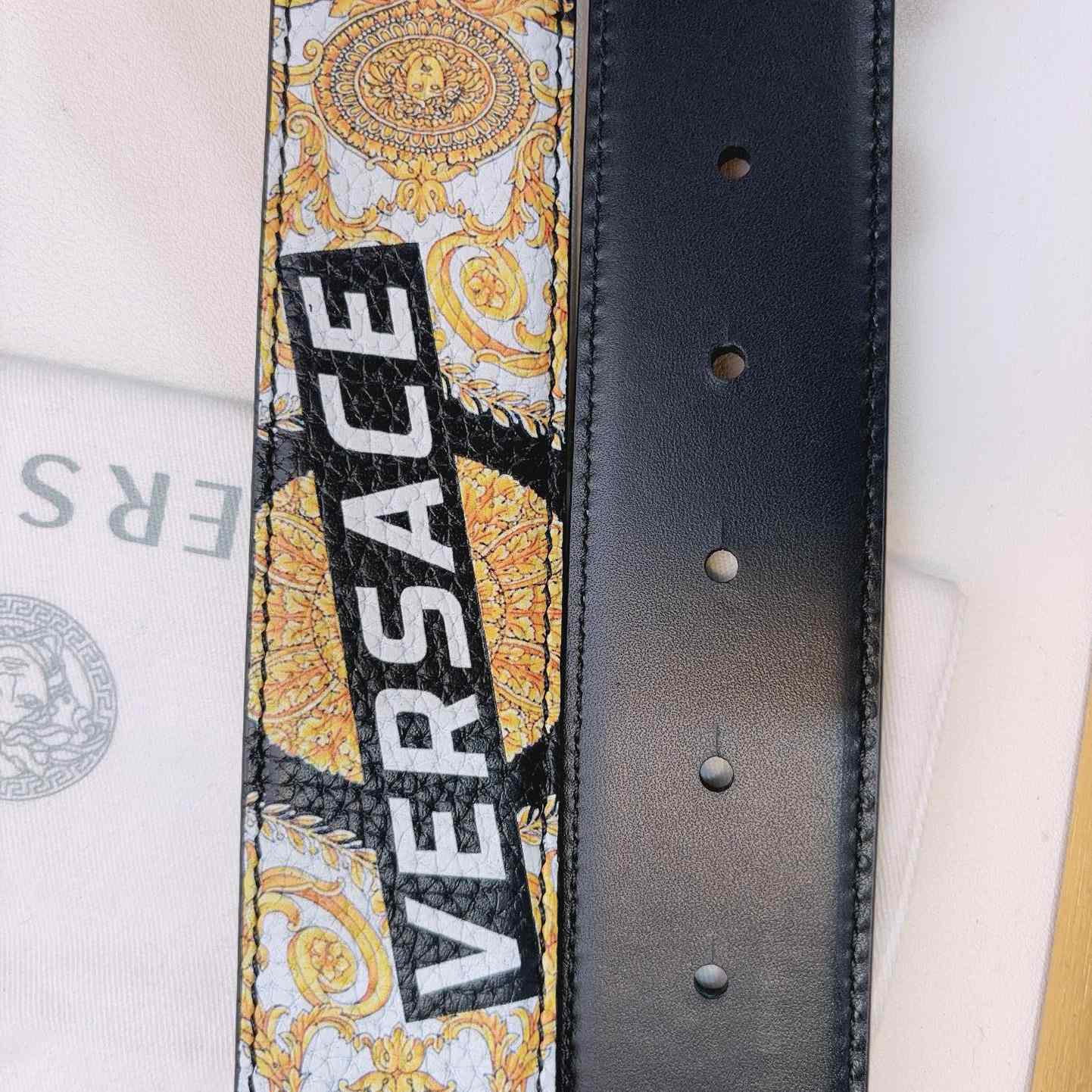 Versace La Medusa Logo-buckle Barocco-print Belt   40mm - DesignerGu