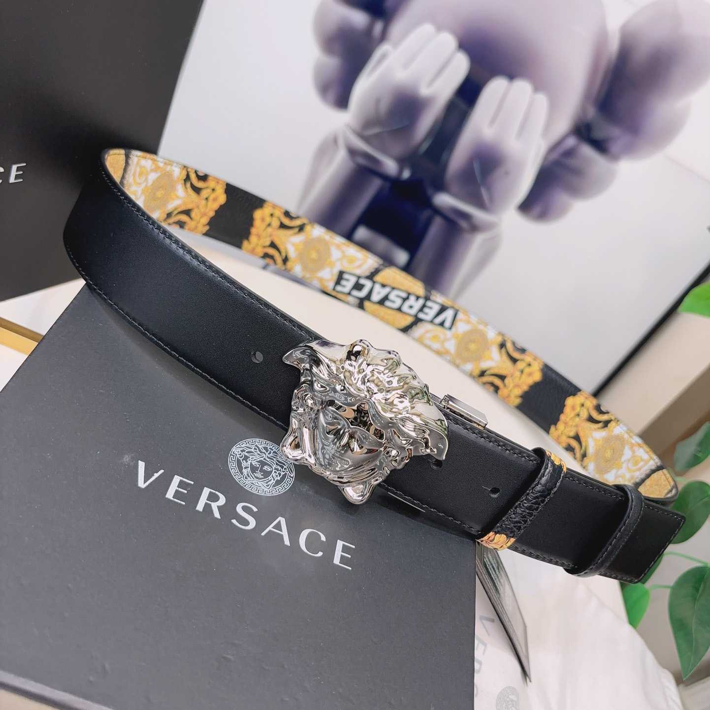 Versace La Medusa Logo-buckle Barocco-print Belt   40mm - DesignerGu