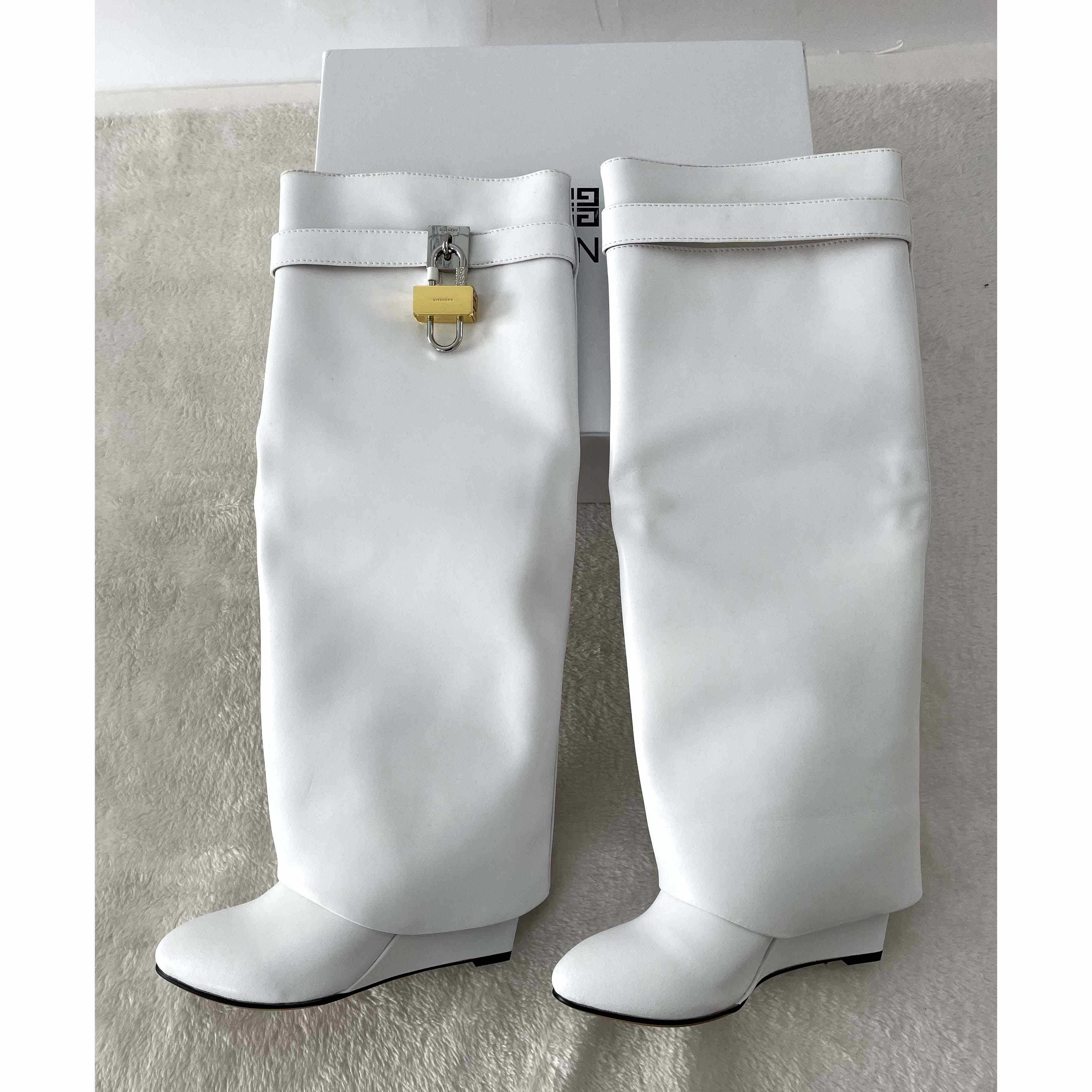 Givenchy Shark Lock Pant Boots In Leather In White (50% Off Sale) xz657 - DesignerGu