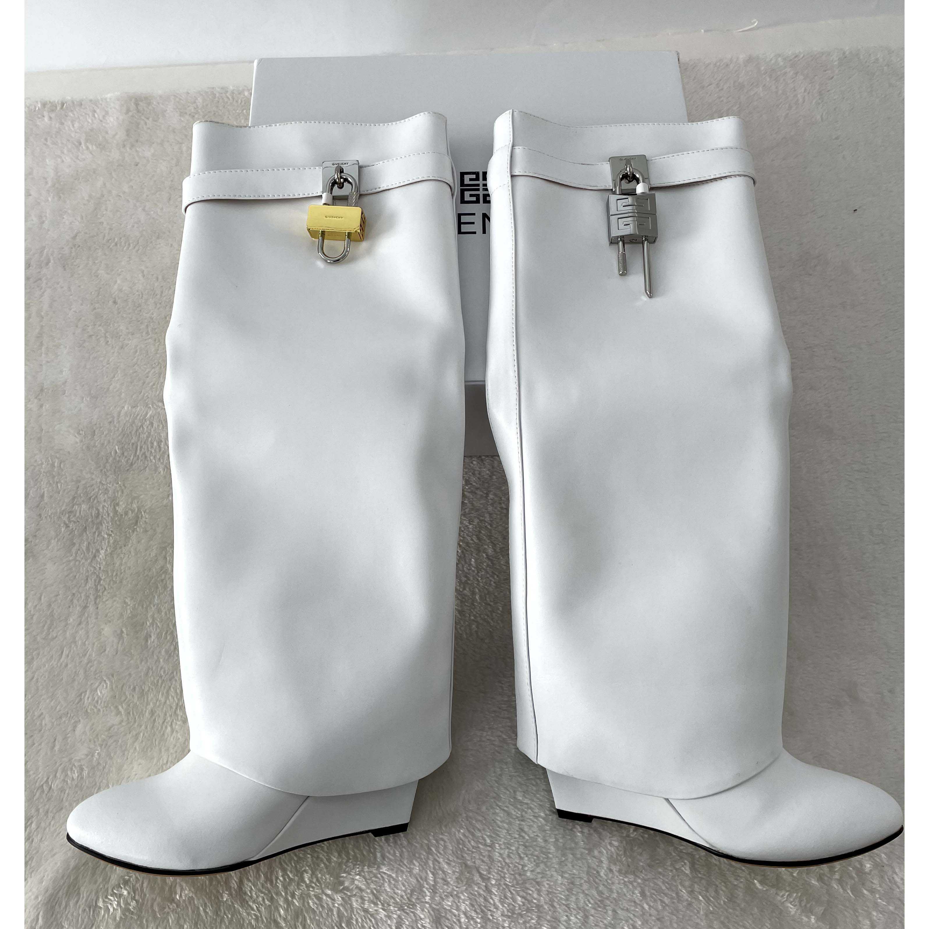 Givenchy Shark Lock Pant Boots In Leather In White (50% Off Sale) xz657 - DesignerGu