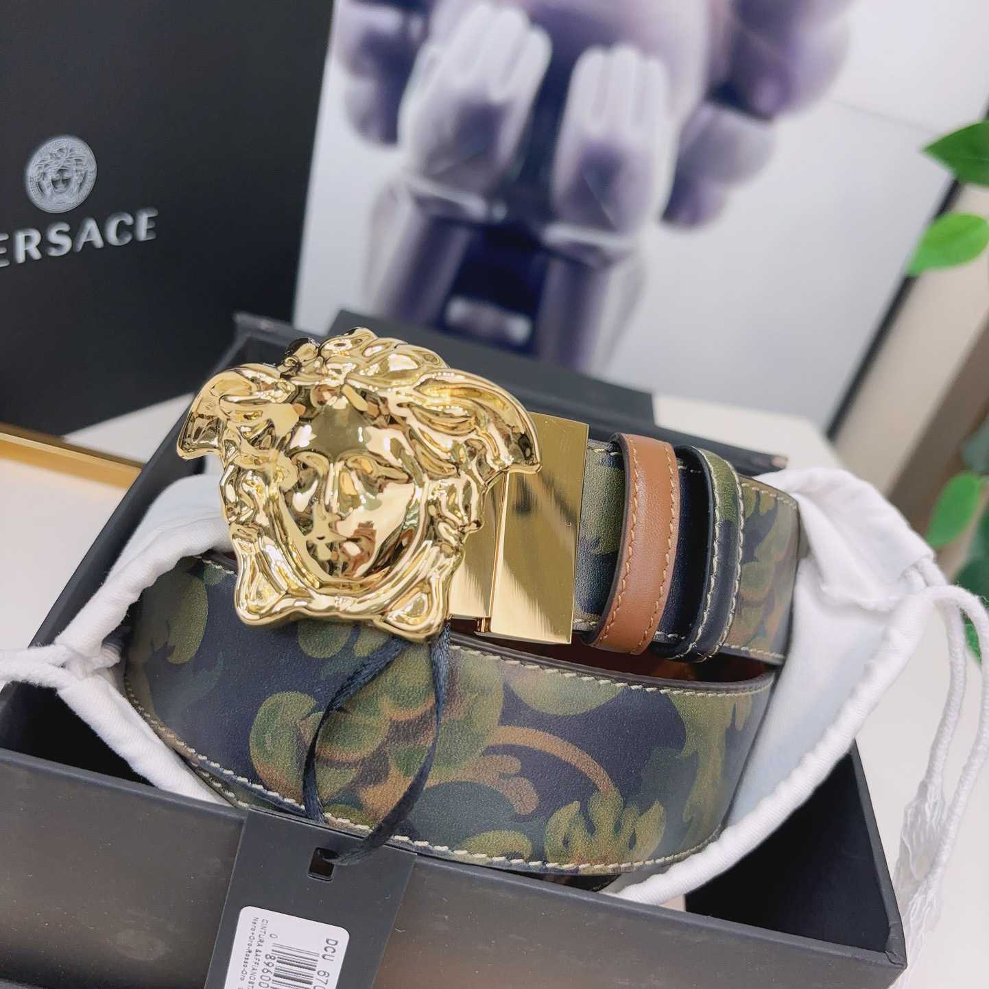 Versace La Medusa Logo-buckle Barocco-print Belt   40mm - DesignerGu