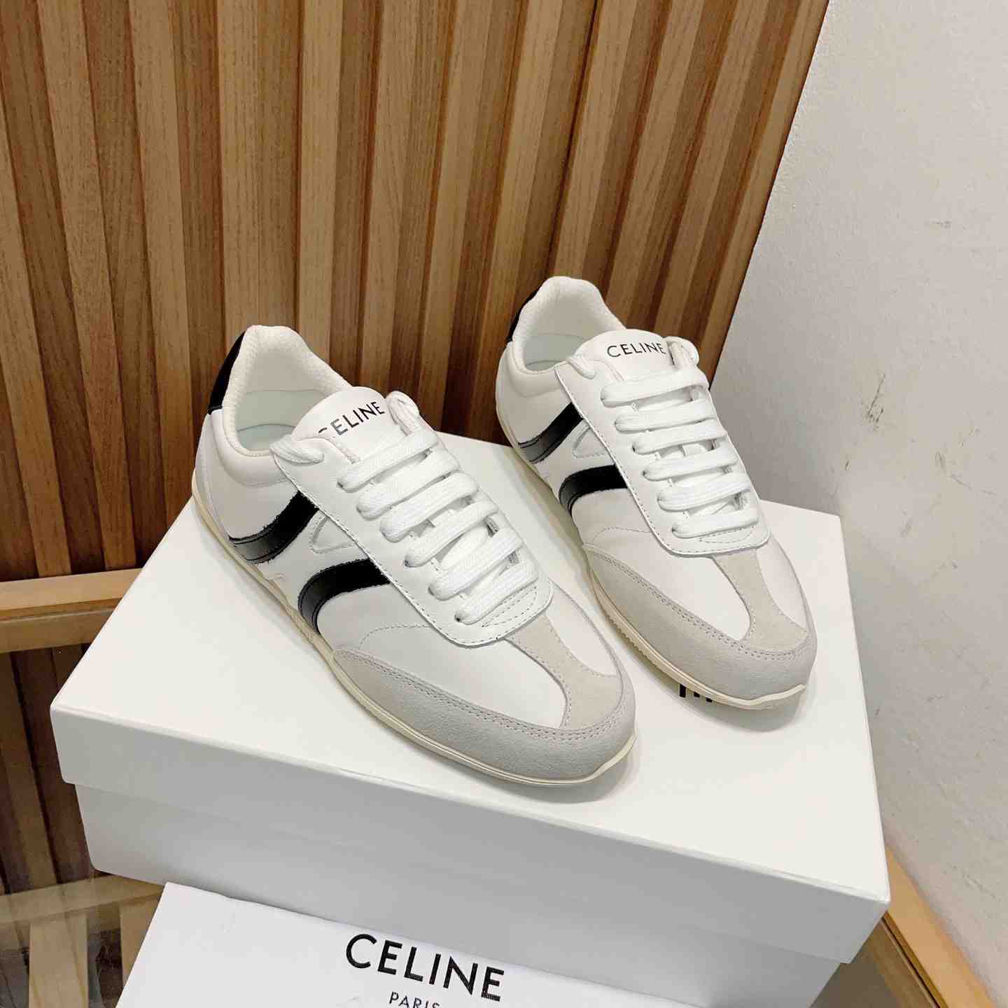 Celine Jogger Low Lace-up Sneaker In Calfskin & Suede Calfskin - DesignerGu