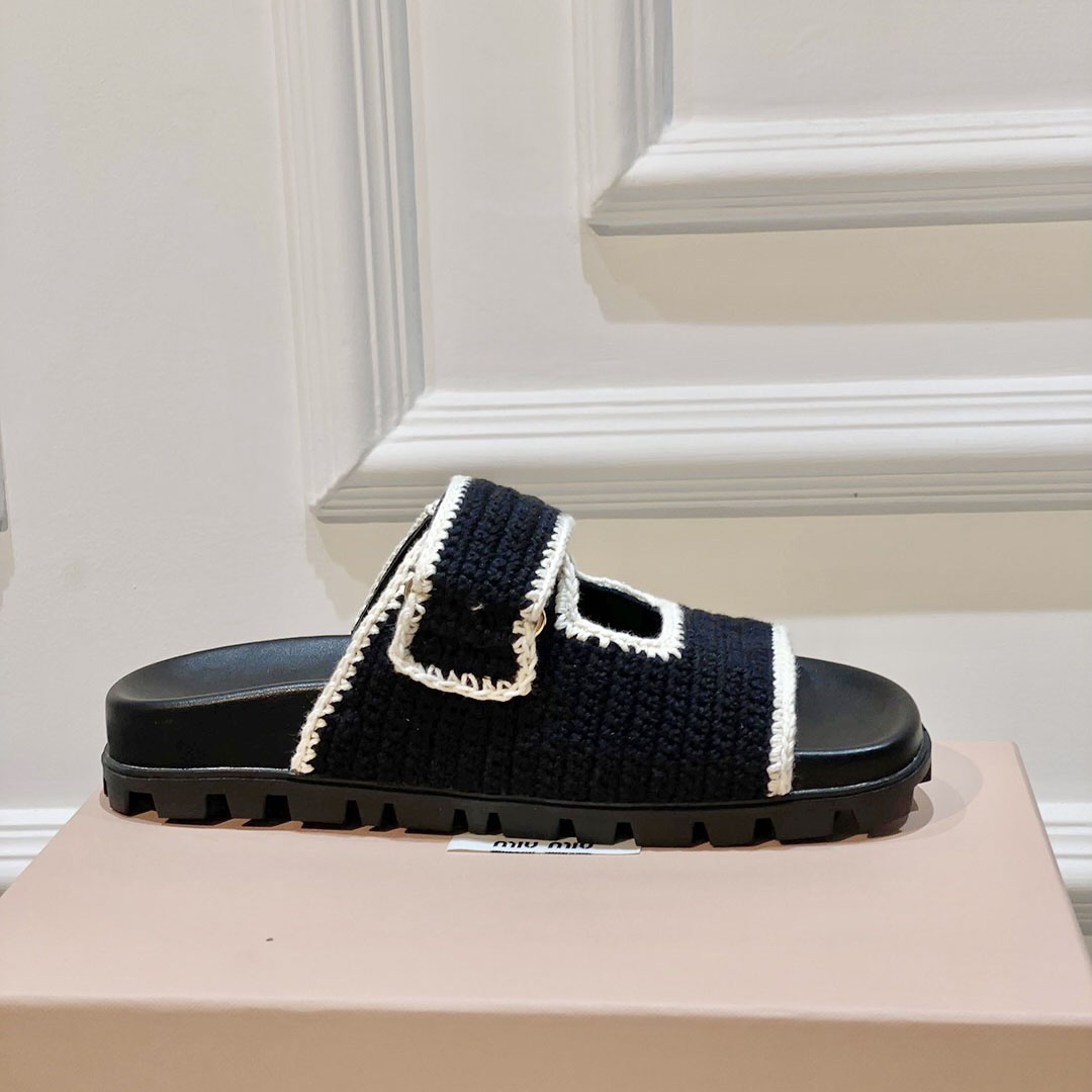 Miu Miu Crochet Knit Slides - DesignerGu