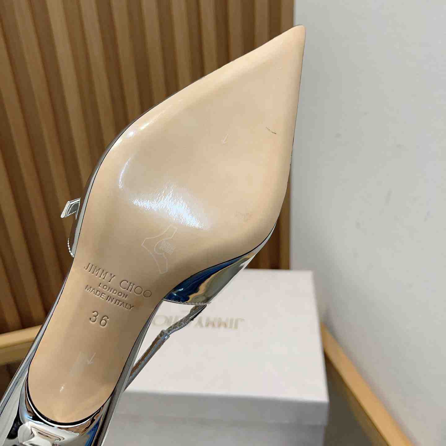 Jimmy Choo Didi 45 Silver Liquid Metal Leather Pointed Pumps - DesignerGu