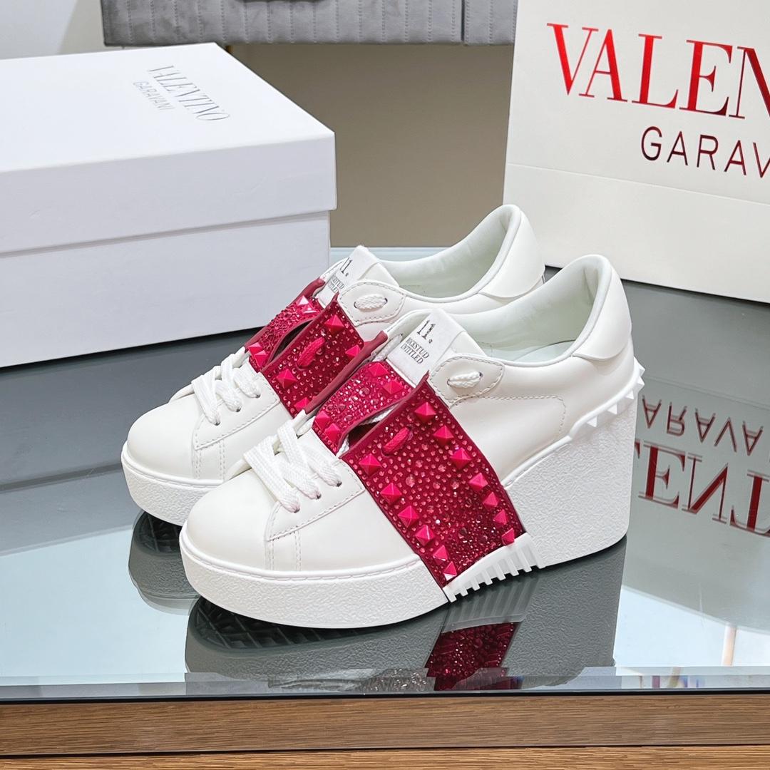 Valenti Open Disc Wedge Sneaker In Calfskin With Sequin Embroidery  85mm - DesignerGu