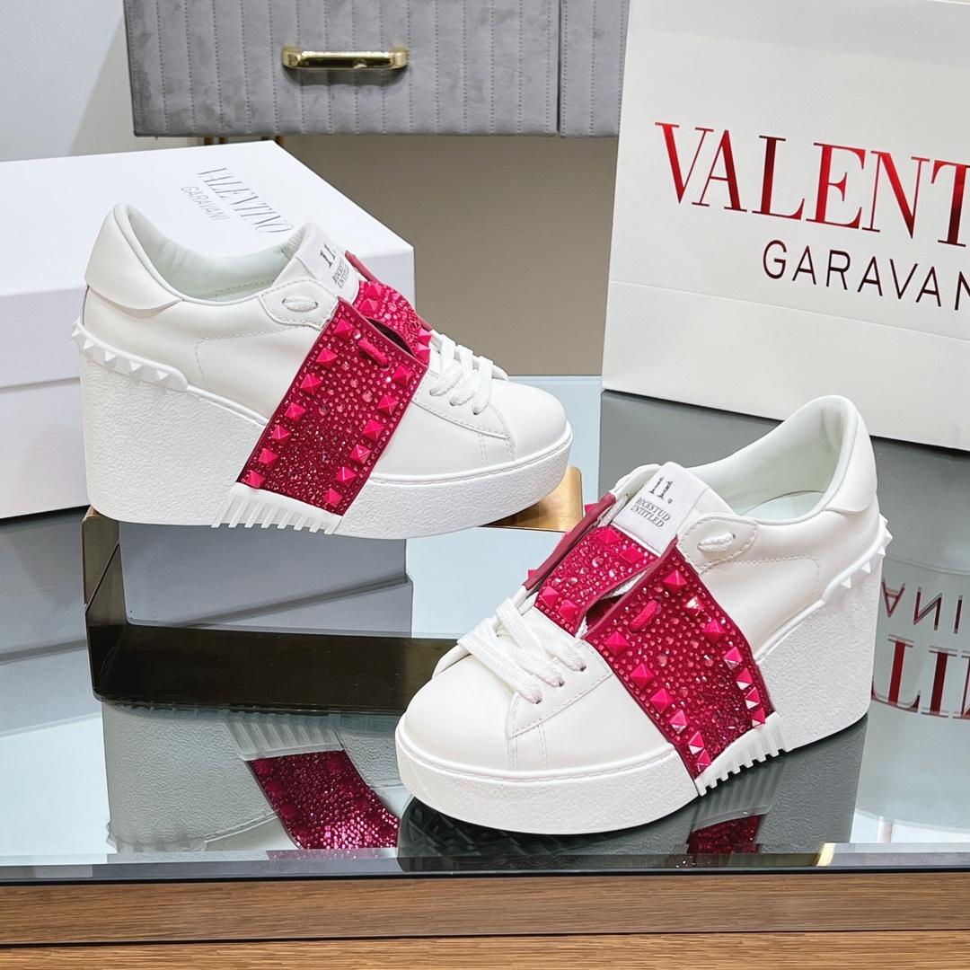 Valenti Open Disc Wedge Sneaker In Calfskin With Sequin Embroidery  85mm - DesignerGu