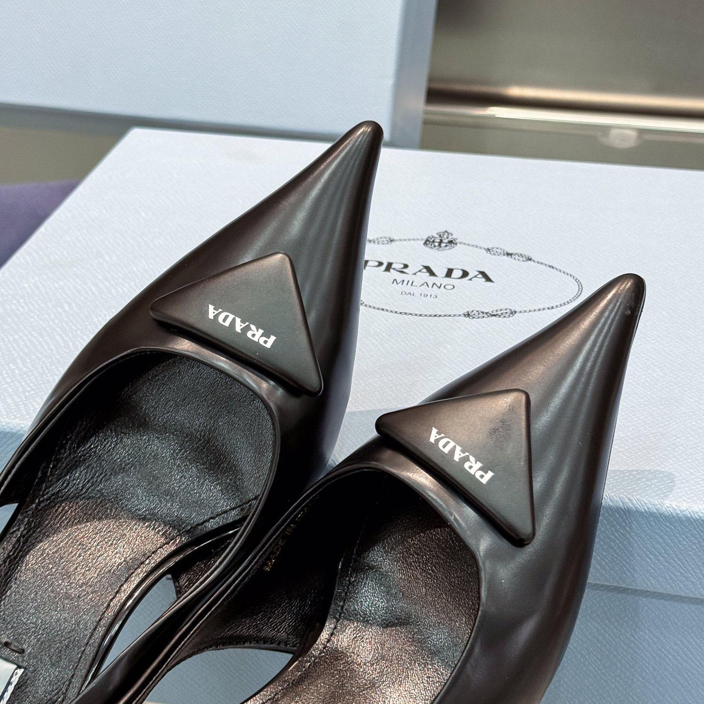 Prada Brushed Leather Slingback Pumps - DesignerGu