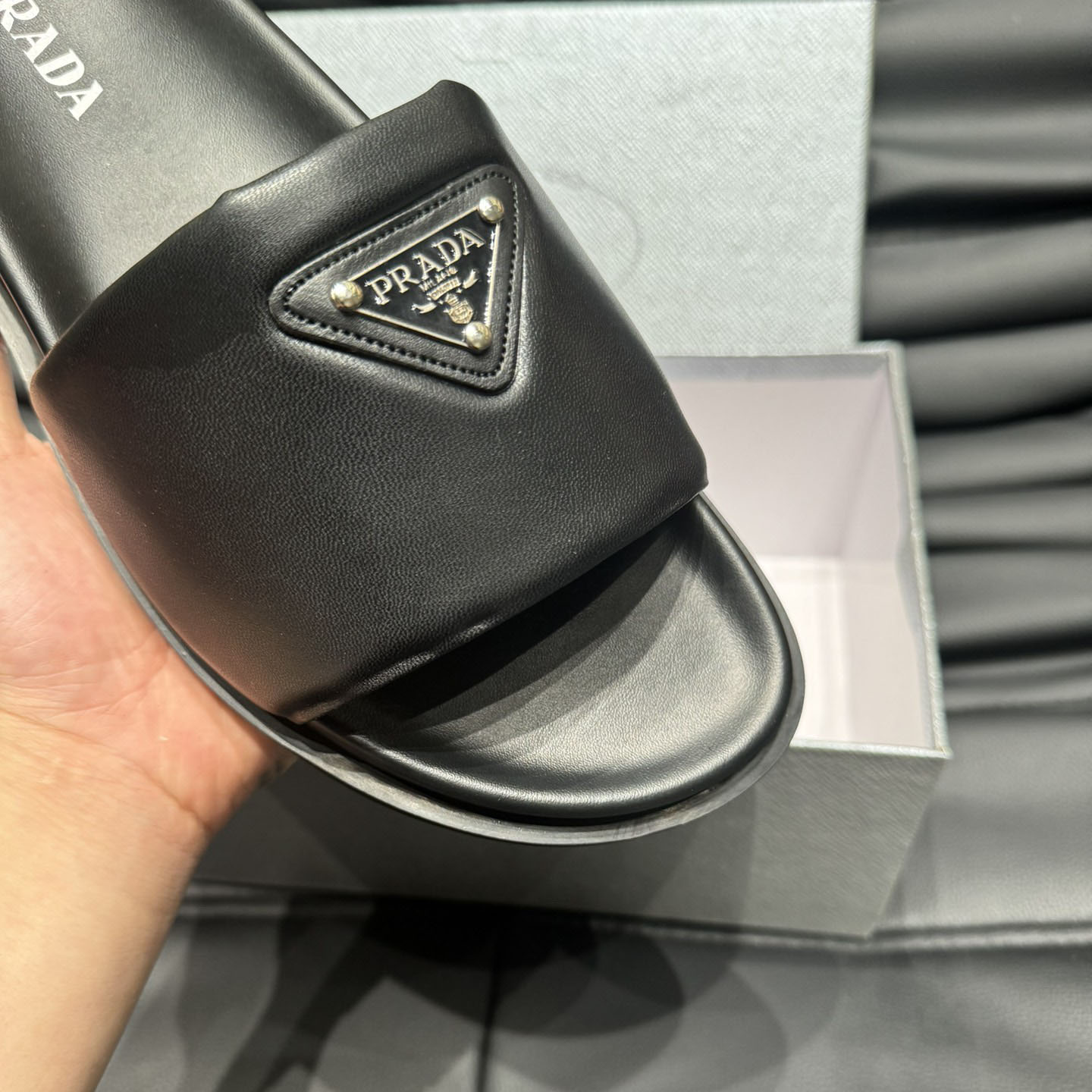 Prada Padded Nappa Leather Slides - DesignerGu