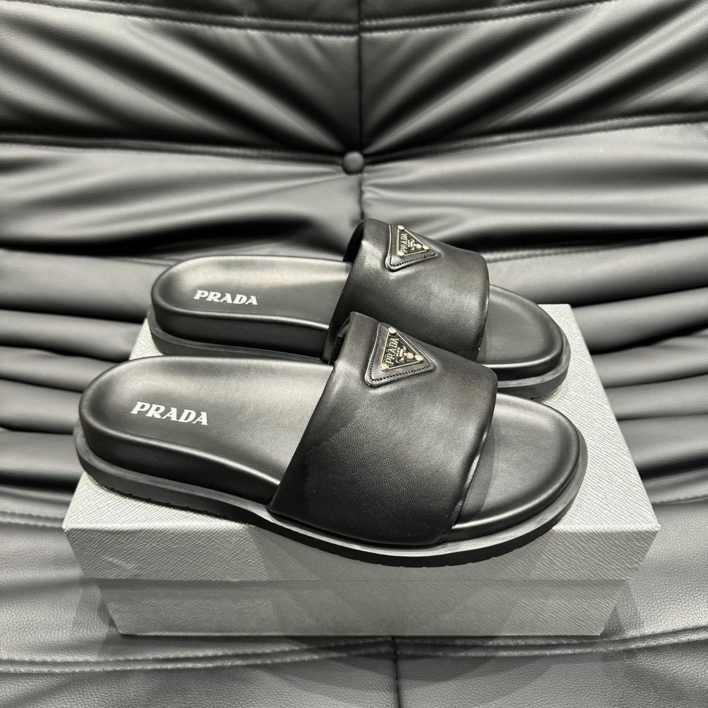 Prada Padded Nappa Leather Slides - DesignerGu