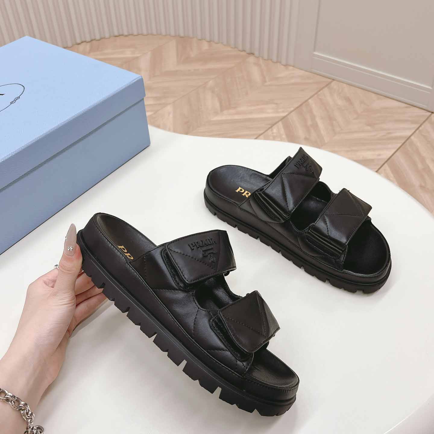 Prada Padded Nappa Leather Sandals - DesignerGu