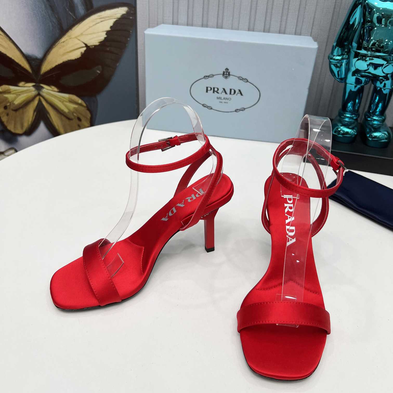 Prada 85mm Geometric-heel Satin Sandals - DesignerGu