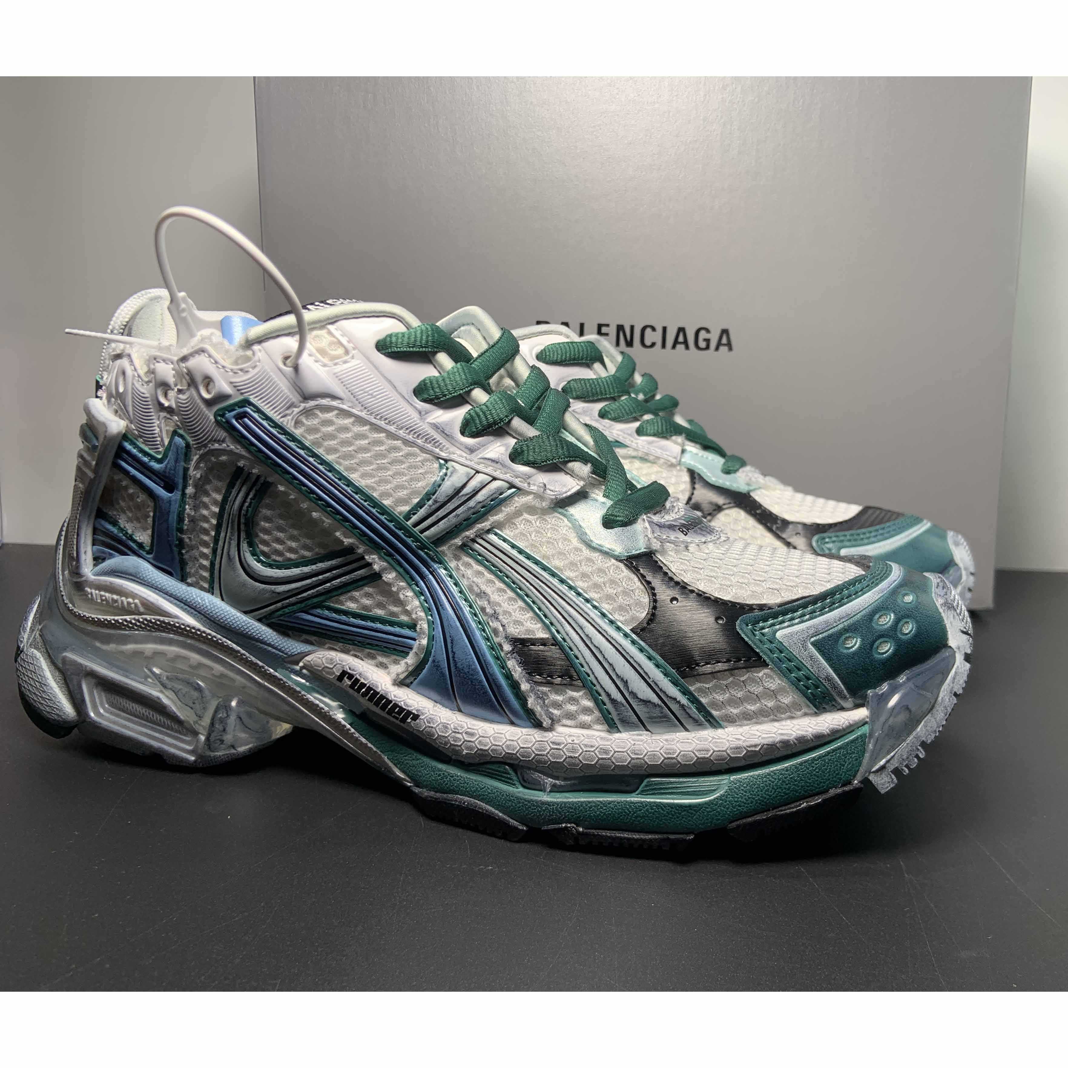 Balenciaga Runner Sneaker In White/Green And Blue - DesignerGu