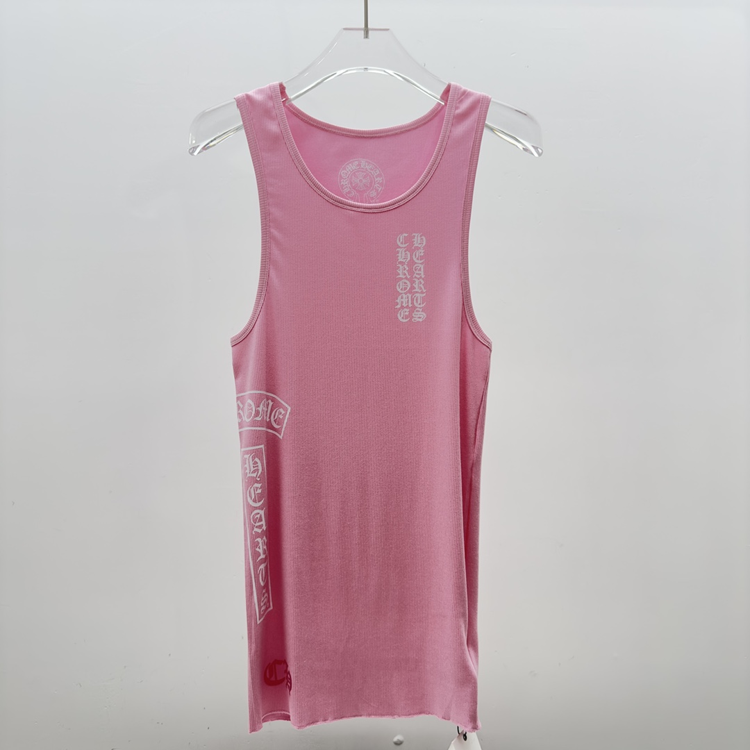 Chrome Hearts Pink Vertical Logo Tank Top - DesignerGu