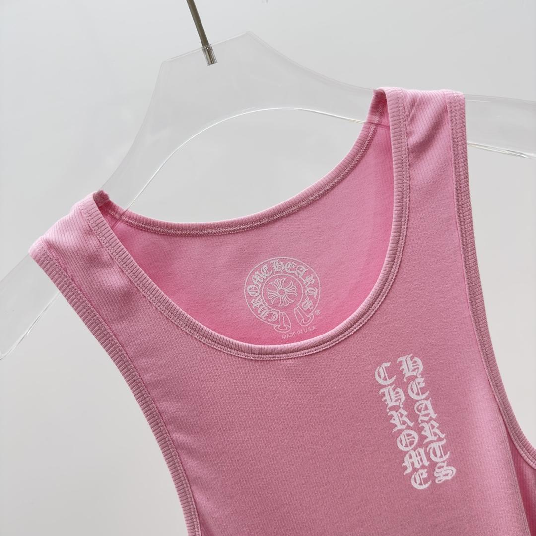 Chrome Hearts Pink Vertical Logo Tank Top - DesignerGu