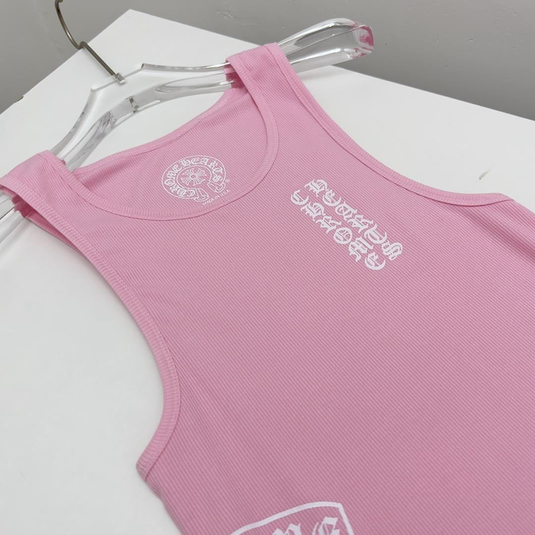 Chrome Hearts Pink Vertical Logo Tank Top - DesignerGu