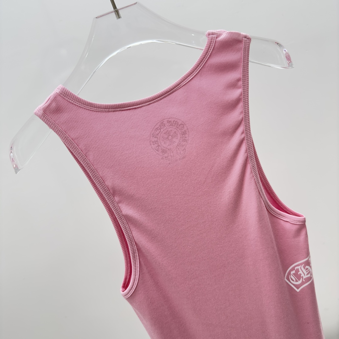 Chrome Hearts Pink Vertical Logo Tank Top - DesignerGu