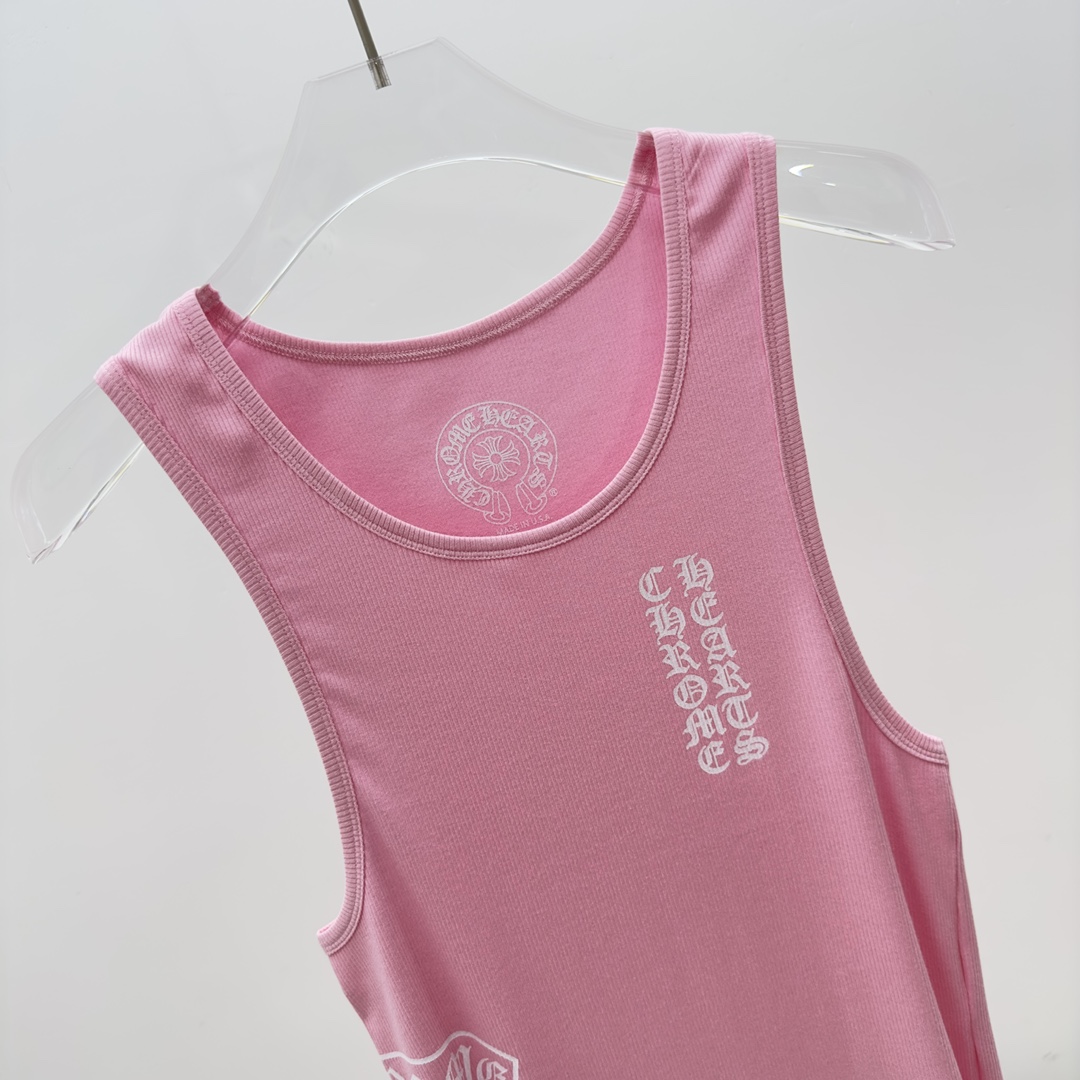 Chrome Hearts Pink Vertical Logo Tank Top - DesignerGu