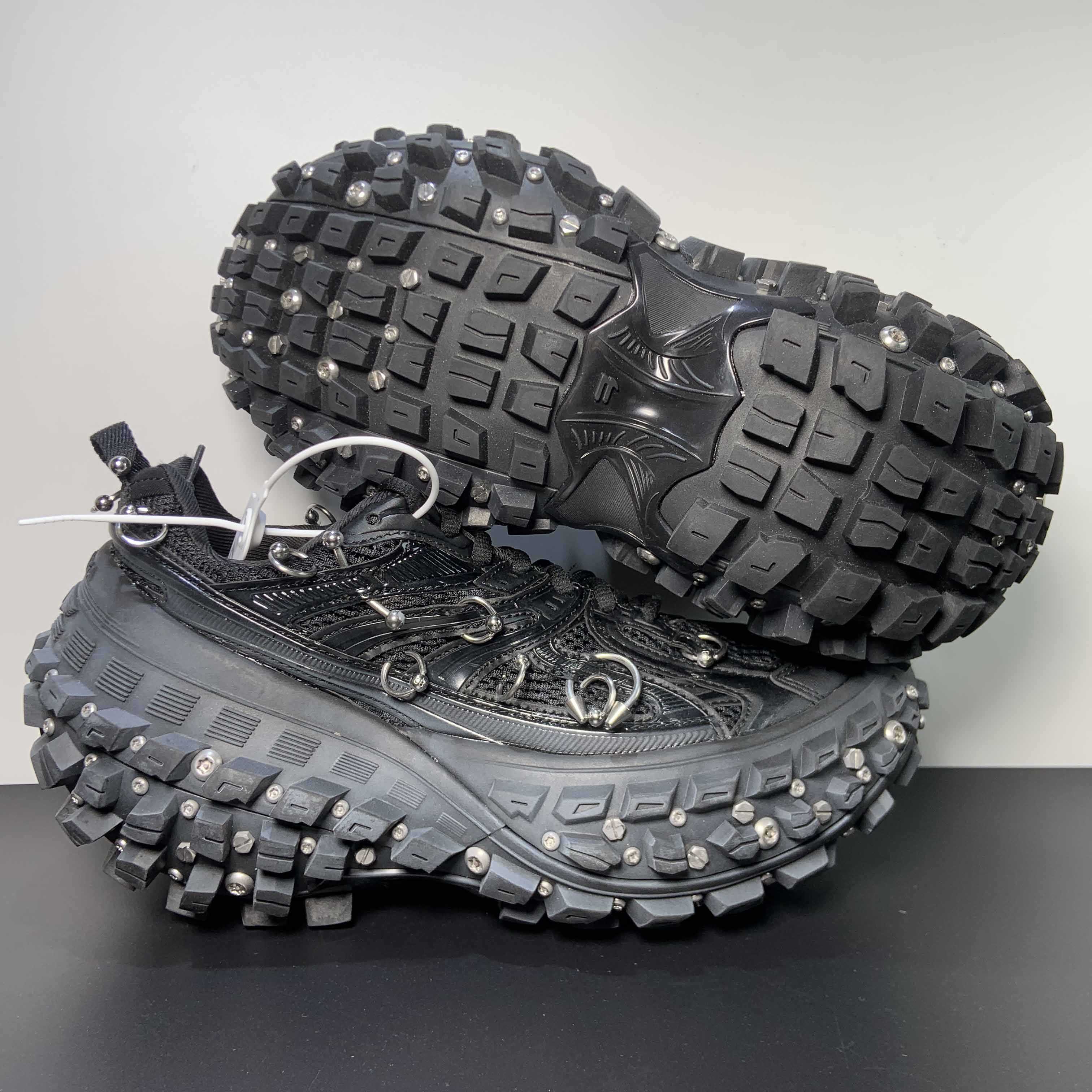 Balenciaga Bouncer Screw Sneaker With Piercings In Black - DesignerGu