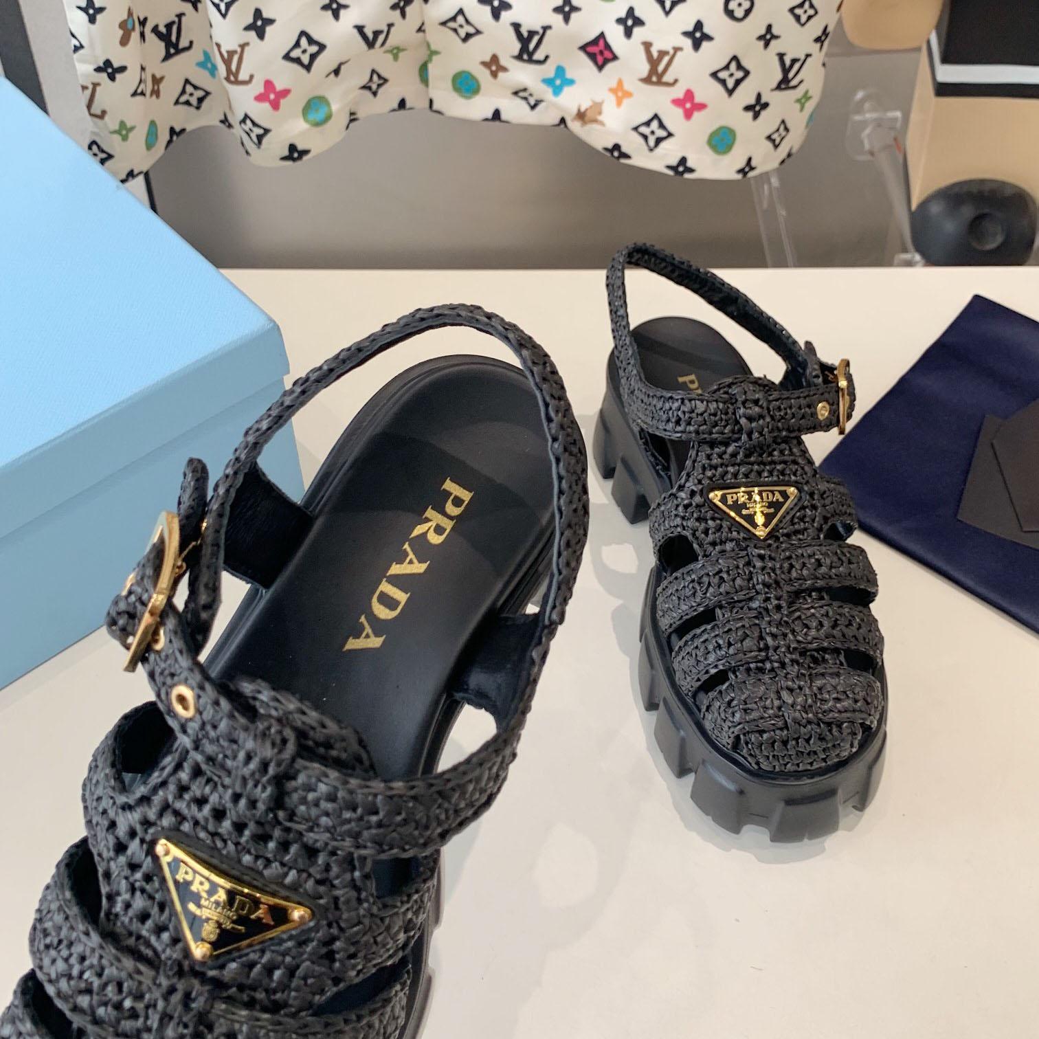 Prada Monolith Crochet Cage Sandals - DesignerGu