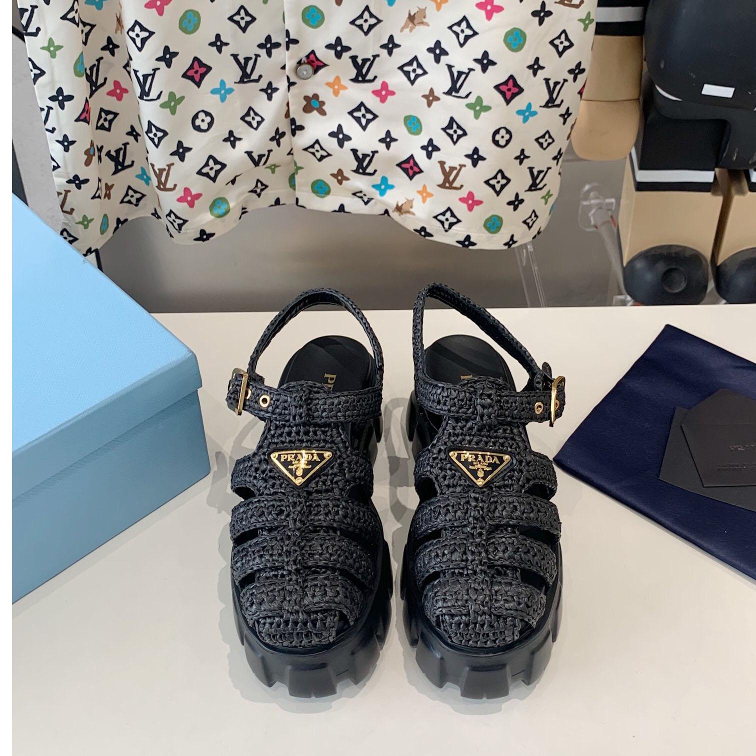 Prada Monolith Crochet Cage Sandals - DesignerGu