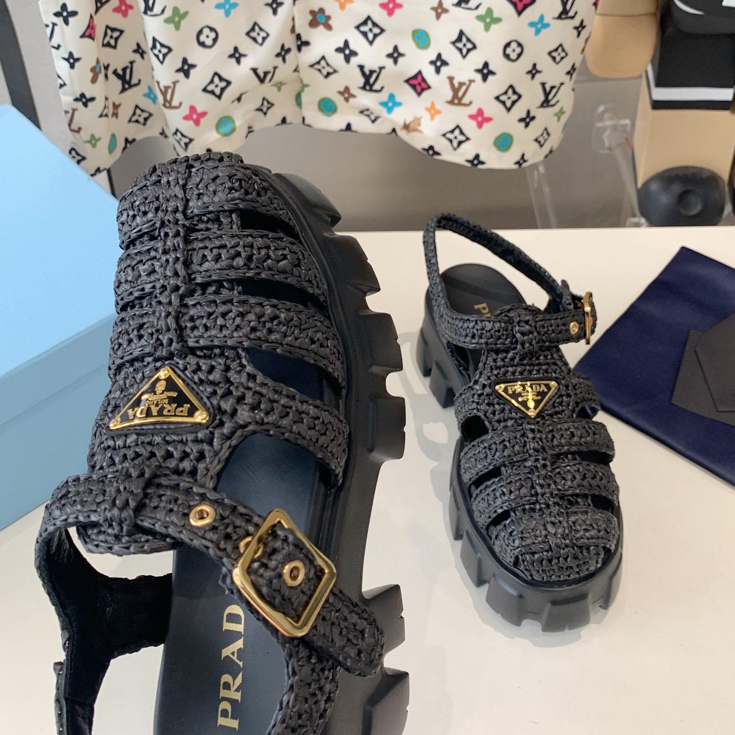 Prada Monolith Crochet Cage Sandals - DesignerGu