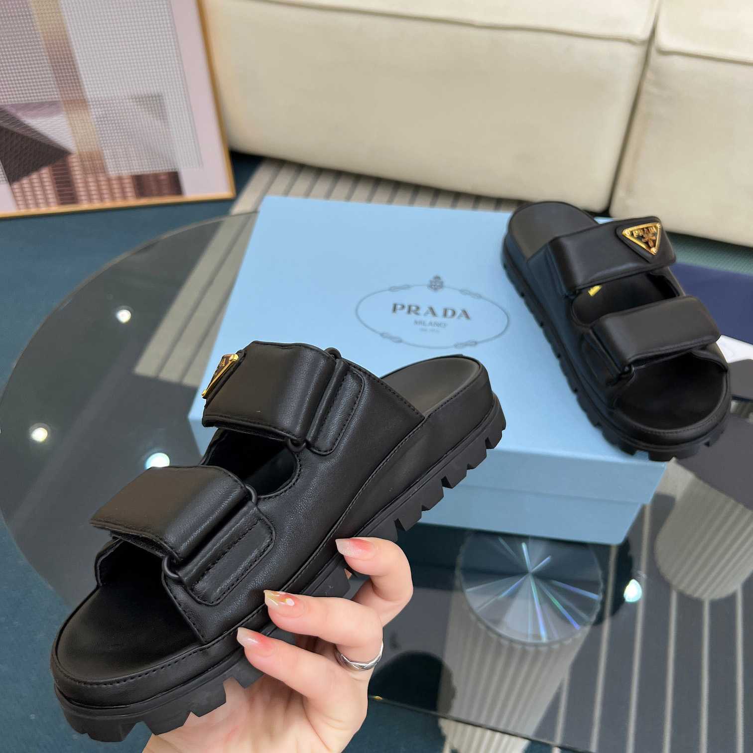 Prada Nappa Leather Slides - DesignerGu